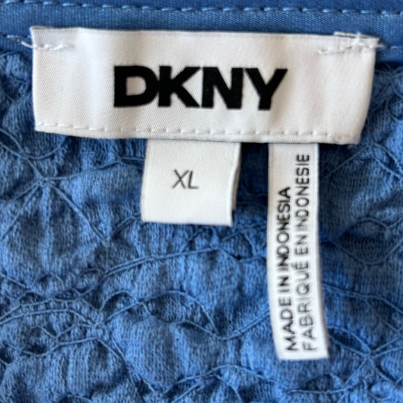 Blue DKNY Puff Sleeve Button Down Shirt Crop Top - Picture 3 of 4